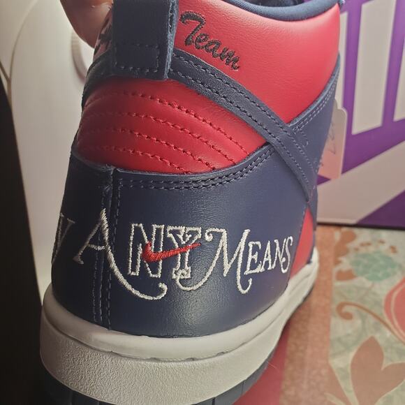 Nike Supreme x Dunk SB High By Any Means Red Navy Mens 7 / Womens 8.5 - Picture 8 of 14